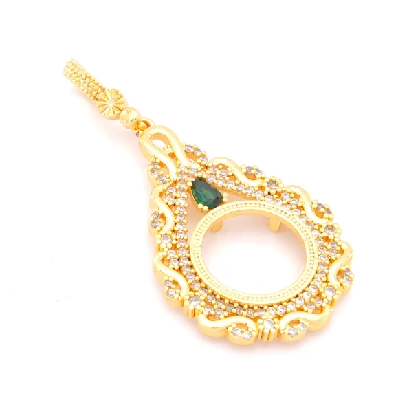 Altın Kaplama Yeşil Taşlı Sonsuzluk Çeyrek Çerçeve Kolye Ucu TGR-359 - Resim 2