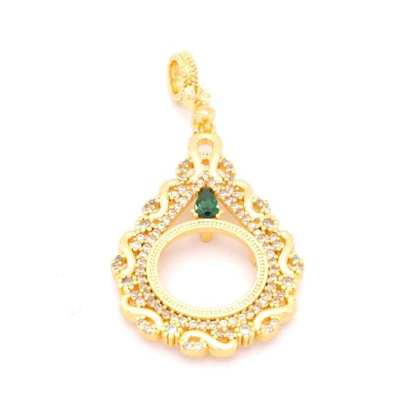 Altın Kaplama Yeşil Taşlı Sonsuzluk Çeyrek Çerçeve Kolye Ucu TGR-359 ürün görseli