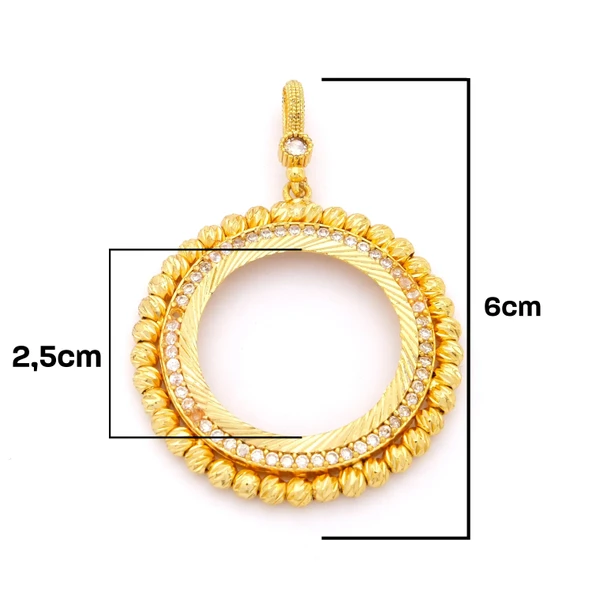 Altın Kaplama Zirkon Taşlı Dorika Yuvarlak Tam Çerçeve Kolye Ucu TGR-384 - Resim 2