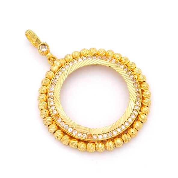 Altın Kaplama Zirkon Taşlı Dorika Yuvarlak Tam Çerçeve Kolye Ucu TGR-384 - Resim 5