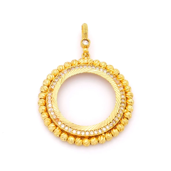 Altın Kaplama Zirkon Taşlı Dorika Yuvarlak Tam Çerçeve Kolye Ucu TGR-384 ürün görseli
