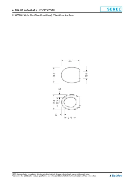 Serel Etna Btw Duvara Sıfır Klozet Seti 4 Parça SET.EN88STS110H - Resim 5