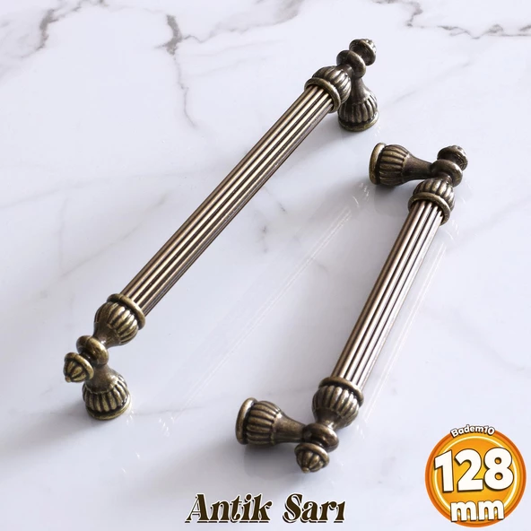 Şah 128 mm Eskitme Antik Sarı Metal  Metal Mobilya Mutfak Çekmece Dolap Dolabı Kulpu Kulbu Kulpları