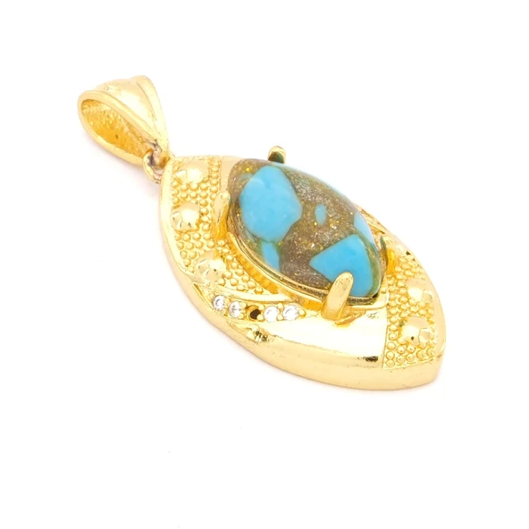 FerizZ Altın Kaplama Turkuaz Taş Kolye Ucu TGR-456 - Resim 3