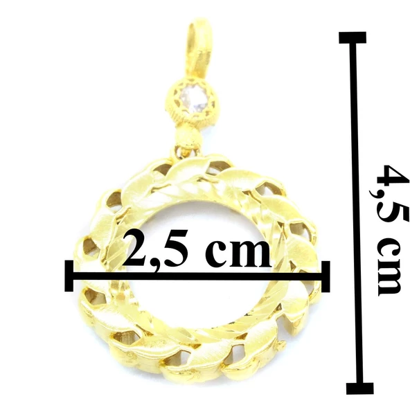 Altın Kaplama Yuvarlak Çeyrek Çerçeve Kadın Kolye Ucu TGR-477 - Resim 4