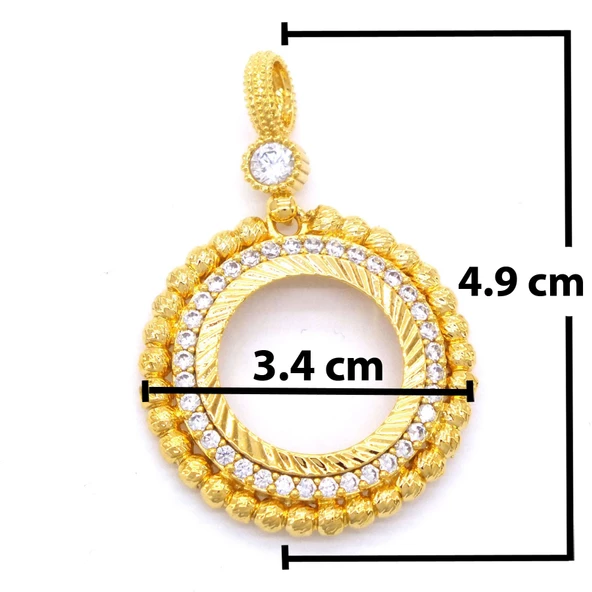 Altın Kaplama Taşlı Dorikalı Yuvarlak Çeyrek Çerçeve Kolye Ucu TGR-357 - Resim 4