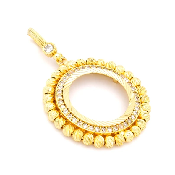 Altın Kaplama Taşlı Dorikalı Yuvarlak Çeyrek Çerçeve Kolye Ucu TGR-357 - Resim 3