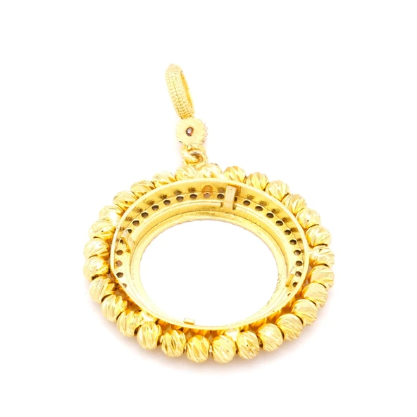 Altın Kaplama Taşlı Dorikalı Yuvarlak Çeyrek Çerçeve Kolye Ucu TGR-357 - Resim 5