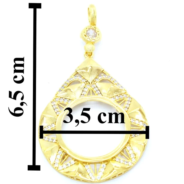 Altın Kaplama Zirkon Taşlı Yarım Çerçeve  İçi Boş Kadın Kolye Ucu TGR-468 - Resim 4