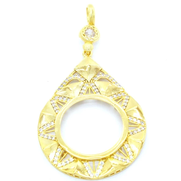 Altın Kaplama Zirkon Taşlı Yarım Çerçeve  İçi Boş Kadın Kolye Ucu TGR-468 ürün görseli 1