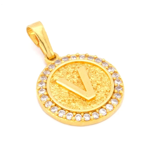 FerizZ Altın Kaplama Zirkon Taşlı V Harfli Kolye Ucu TGR-533 - Resim 3