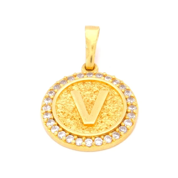 FerizZ Altın Kaplama Zirkon Taşlı V Harfli Kolye Ucu TGR-533 ürün görseli