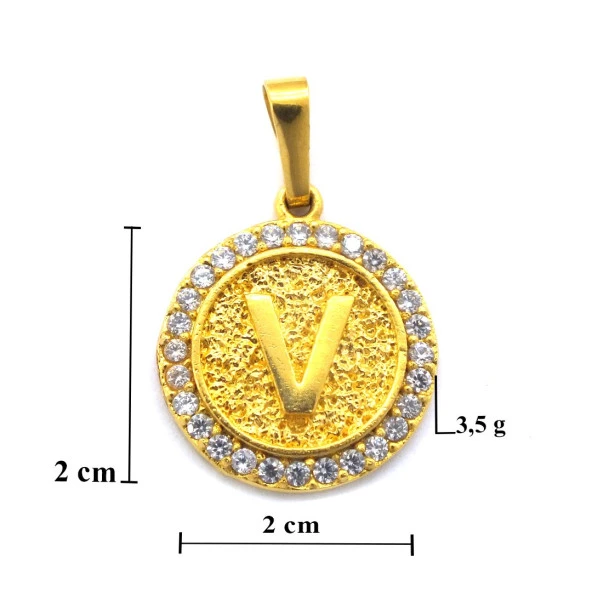 FerizZ Altın Kaplama Zirkon Taşlı V Harfli Kolye Ucu TGR-533 - Resim 4