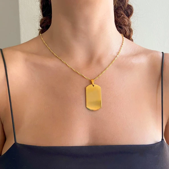 FerizZ Altın Kaplama İsim Yazılabilir Künye Kolye Ucu TGR-547 - Resim 2