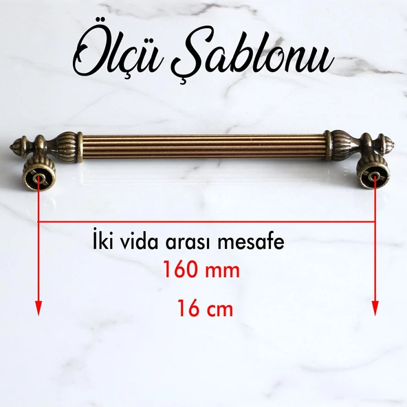Şah 160 mm Eskitme Antik Sarı  Metal Mobilya Mutfak Çekmece Kapak Dolap Dolabı Kulpu Kulbu Kulpları - 2