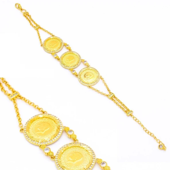 İmitasyon Çeyrekli Bileklik 3 Çeyrekli Zirkon Taşlı BLK-154 - Resim 5