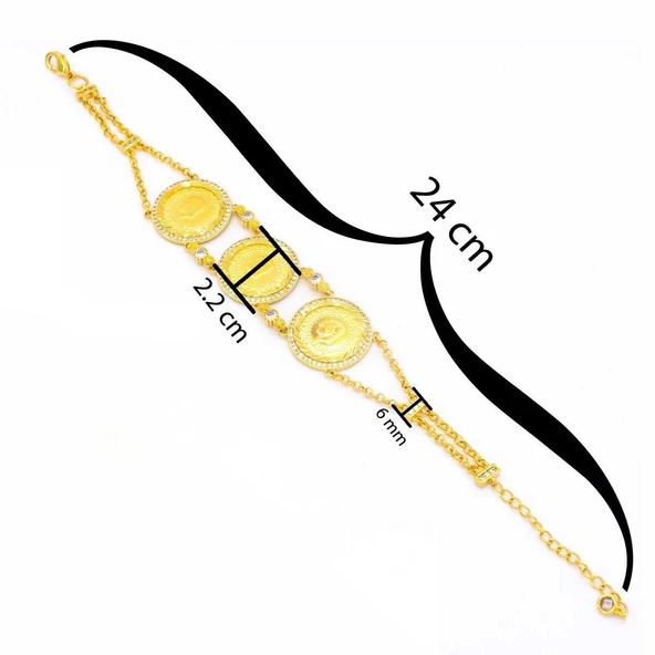 İmitasyon Çeyrekli Bileklik 3 Çeyrekli Zirkon Taşlı BLK-154 - Resim 4