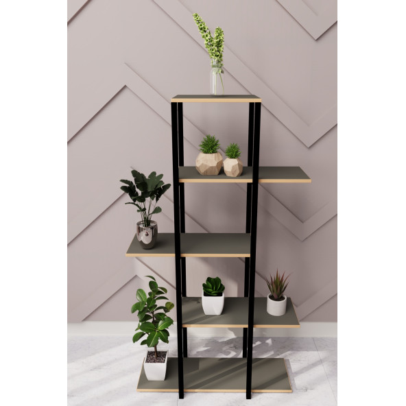 Eportatif Dekoratif 5 Raflı Metal Çiçeklik Saksı Standı Saksılık Füme 1350