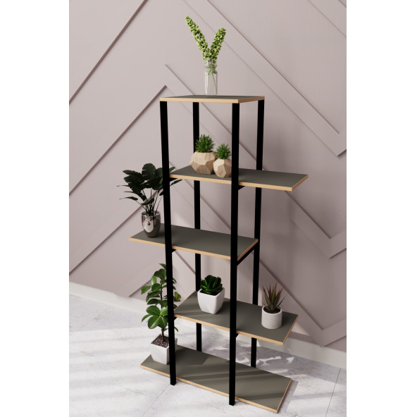 Eportatif Dekoratif 5 Raflı Metal Çiçeklik Saksı Standı Saksılık Füme 1350 - 2