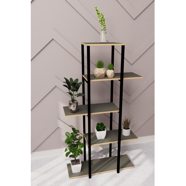 Eportatif Dekoratif 5 Raflı Metal Çiçeklik Saksı Standı Saksılık Füme 1350 - 3