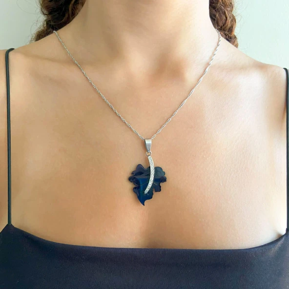 FerizZ 316L Çelik Zirkon Taşlı Yaprak Kolye Ucu TGR-574 - Resim 2