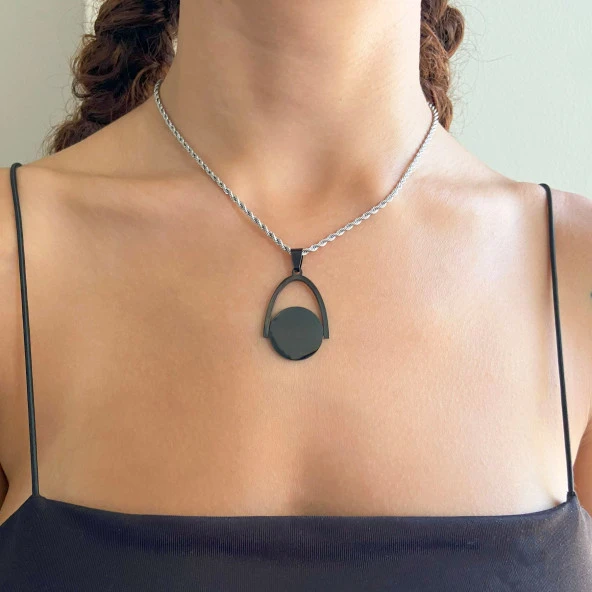 FerizZ 316L Çelik Siyah Yuvarlak Detaylı Kolye Ucu TGR-557 - Resim 2