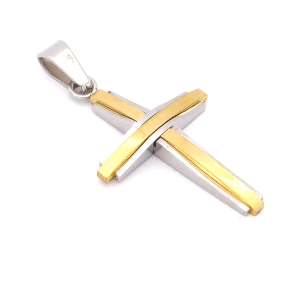 FerizZ Altın Kaplama Çift Renkli Haç Kolye Ucu TGR-546 - Resim 3