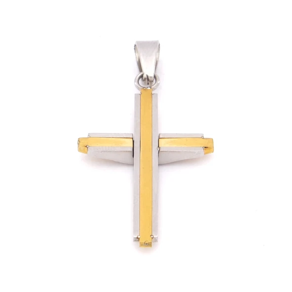 FerizZ Altın Kaplama Çift Renkli Haç Kolye Ucu TGR-546 - Resim 4