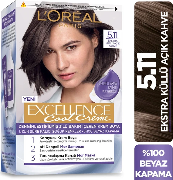 L’Oréal Paris Excellence Cool Creme Saç Boyası – 5.11 Ekstra Küllü Açık Kahve