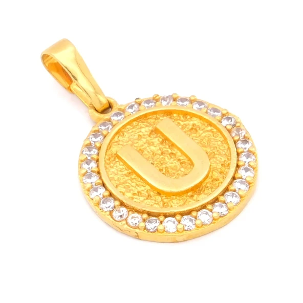 FerizZ Altın Kaplama Zirkon Taşlı U Harfli Kolye Ucu TGR-534 - Resim 3