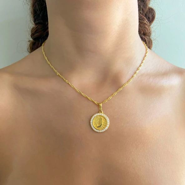 FerizZ Altın Kaplama Zirkon Taşlı J Harfli Kolye Ucu TGR-535 - Resim 2