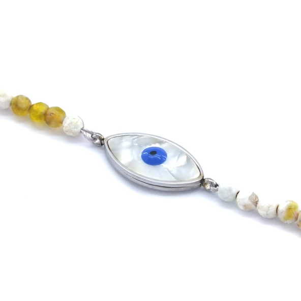 316L Çelik Göz Motifli Sarı Boncuk Bileklik BLK-880 - Resim 5