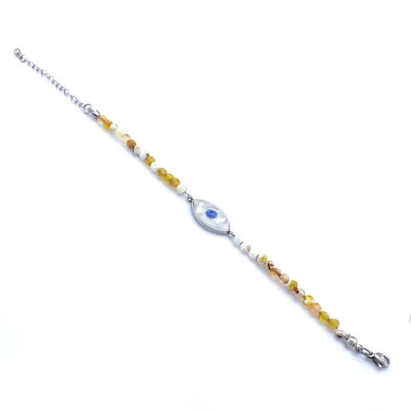 316L Çelik Göz Motifli Sarı Boncuk Bileklik BLK-880 - Resim 6