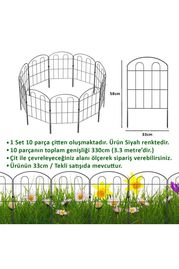 DEKOREATİF BAHÇE ÇİTİ 33CM TEK PARÇA MODEL - 1 SİYAH HOBİ BAHÇESİ, ÇİÇEK, SEBZE, MİNİ BAHÇE - 2