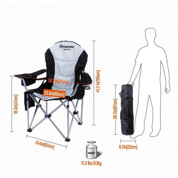KingCamp DELUXE SANDALYE (SIYAH/GRI) - 4
