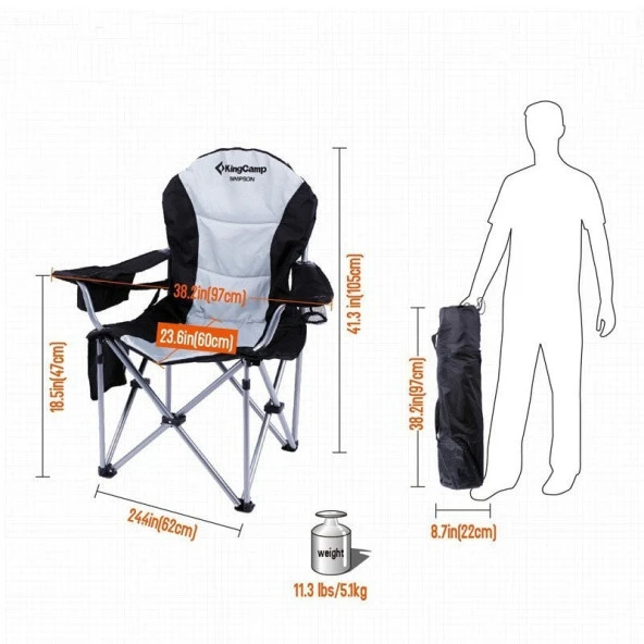 KingCamp DELUXE SANDALYE (SIYAH/GRI) - 8