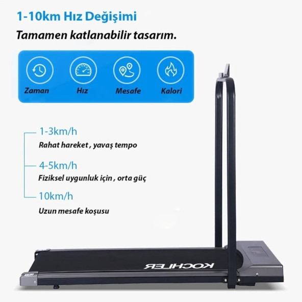 kochler Bluetoothlu Koşu Bandı - Katlanabilir ve Müzik Çalar Yürüyüş Bandı - 4