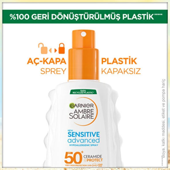 Garnier Ambre Solaire Sensitive Advanced Hipoalerjenik Güneş Koruyucu Sprey SPF50+ 150ML - 4