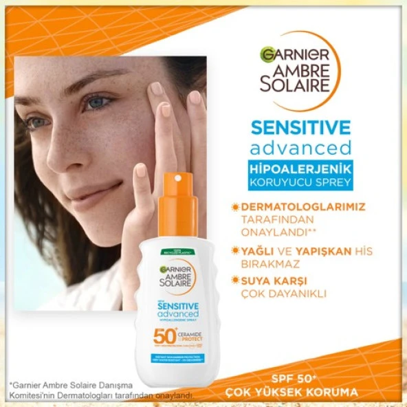 Garnier Ambre Solaire Sensitive Advanced Hipoalerjenik Güneş Koruyucu Sprey SPF50+ 150ML - 5