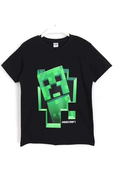 Minecraft Baskılı Siyah Çocuk T-Shirt