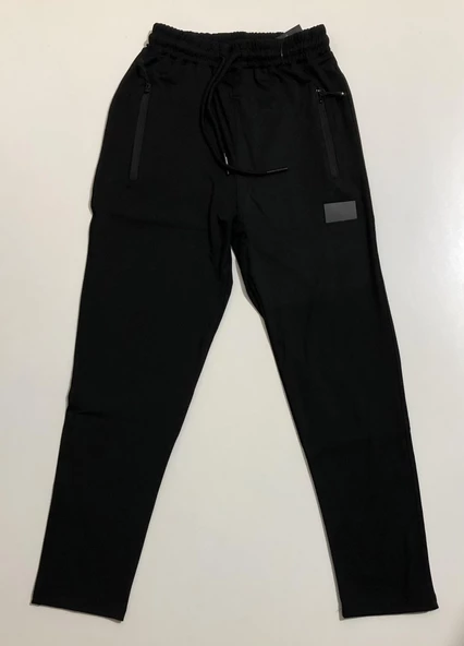 Erkek Siyah Dalgıç Kumaş Düz Eşofman Altı - 5