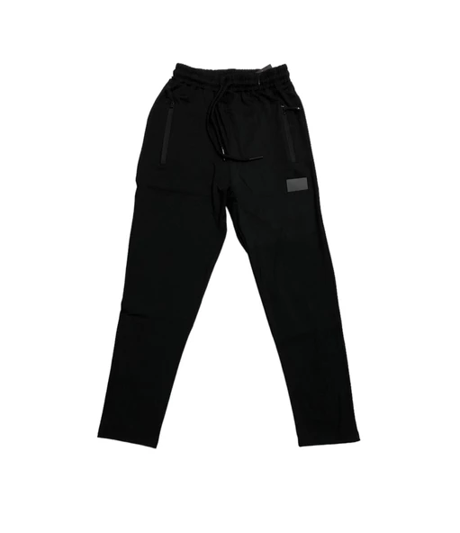 Erkek Siyah Dalgıç Kumaş Düz Eşofman Altı - 2