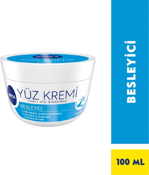 Nivea Besleyici Yüz Kremi 100ml, Makyaj Bazı, 24 Saat Nemlendirici , Hızlı Emilen Yüz Bakım Kremi