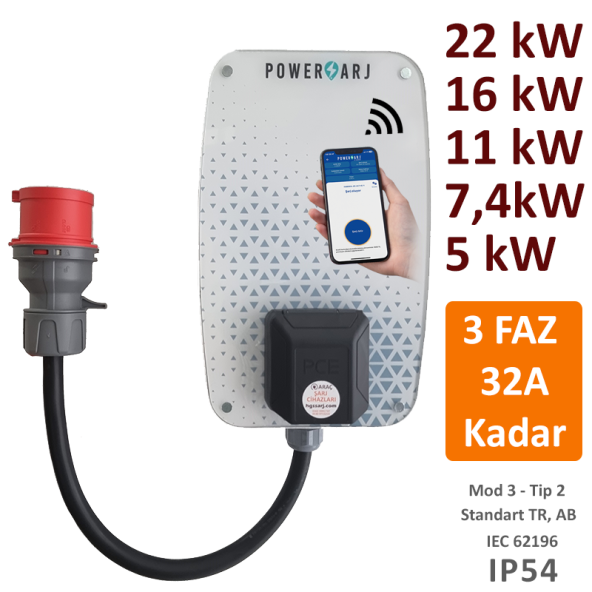 Powerşarj Mobil 22kW-16kW-711kW-7,4kW-5kW-3,4kW Elektrikli Araç Şarj Cihazı