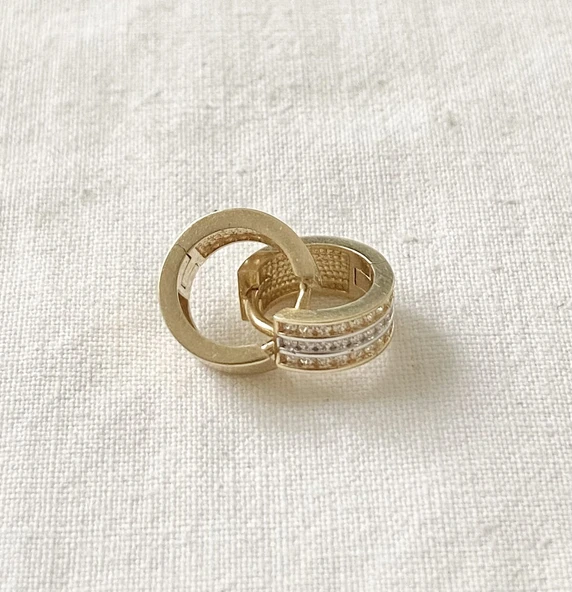 Üç Sıralı Halka Altın Küpe - Resim 2