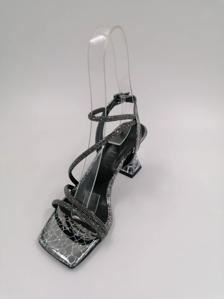 SOLMAZ MARCEL PLATİN RUGAN TAŞLI TOPUKLU ABİYE AYAKKABI - Resim 3