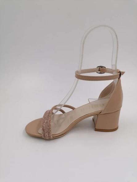 SOLMAZ SARZAS TEN RENGİ TAŞLI BİYELİ TOPUKLU ABİYE AYAKKABI - Resim 2