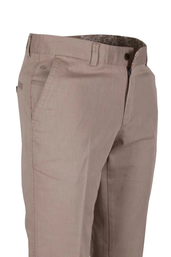 Erkek Bej Keten Pantolon Mevsimlik Normal Kesim RAR01180 - 3