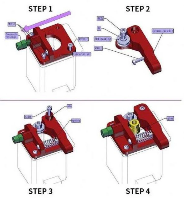 MK8 Alüminyum Kırmızı Extruder 1.75mm(Sol) - Resim 2