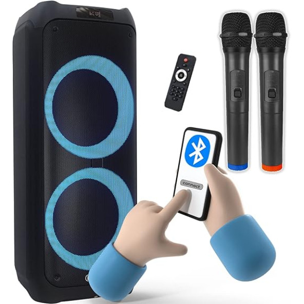 Midex MXR-1600 Taşınabilir Ses Sistemi Portatif Hoparlör 2x12 İNÇ Şarjlı USB BT (Çift Mikrofonlu) OUTLET